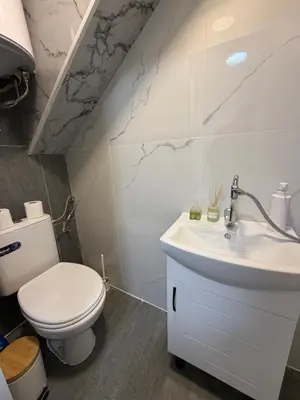 a bathroom with a white toilet and a sink at Botev MiniHub Hub 2 Modern Studio at Botev 88 in Sofia