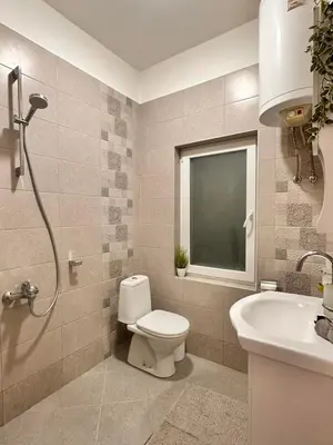 a bathroom with a toilet and a sink at Vinny's Place in Sofia