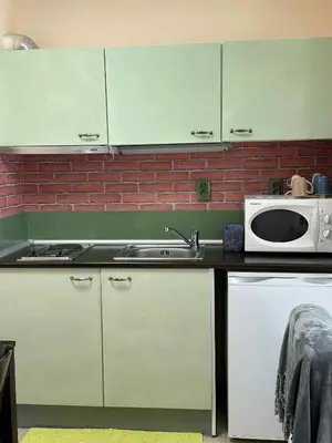 a kitchen with a sink and a microwave at Green Point Studio O12 in Chepelare