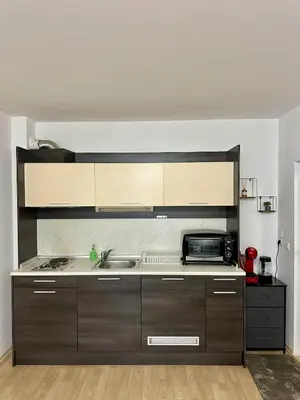 a kitchen with a sink and a microwave at Ski Apartment Bansko Home2Host in Bansko