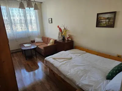 a living room with a bed and a couch at Affordable 3BR near Centre in Sofia