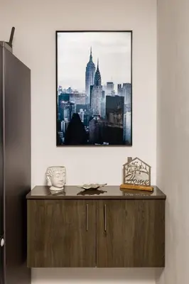 a living room with a picture of a city at Square Slivnitsa 2BR apt 5 minutes from top center in Plovdiv