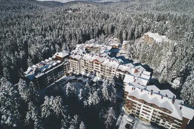 an aerial view of a resort in the snow at Private studio B27 in Borovets Gardens in Borovets