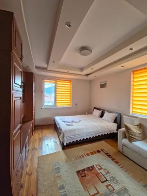 a bedroom with a bed and a couch at Guest house Belitsa in Semkovo