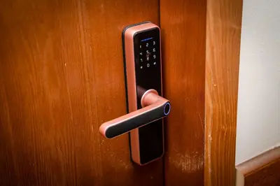 a close up of a door handle on a wooden door at Bansko Peak Apartments 102 in Bansko