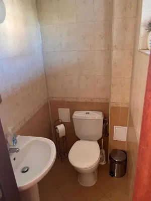 a small bathroom with a toilet and a sink at Villa Dreams in Golf Club Ibar in Dolna Banya