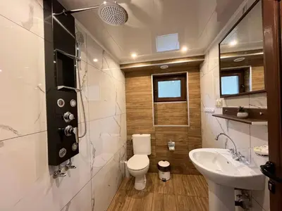 a bathroom with a toilet and a sink at Стаи за гости Царвулджиеви in Koprivshtitsa