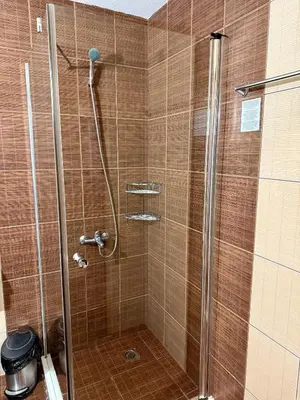 a shower with a glass door in a bathroom at Gino's place 2 Home2Host in Bansko