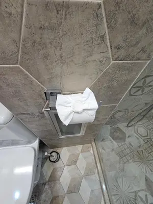 a bathroom with a toilet and a roll of toilet paper at Desitas home in Plovdiv