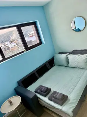 a small room with a bed and a window at Prime Mountain View Bansko in Bansko