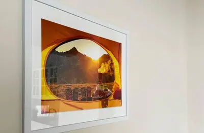 a framed picture of a tent with the sunset in the background at 2BR Apt - Parking - Central - 1st floor - ACs in Sofia