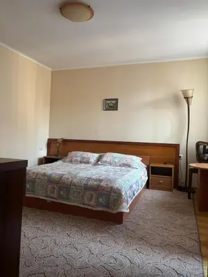 a bedroom with a bed and a lamp at Kalaydzhiev rooms in Bansko