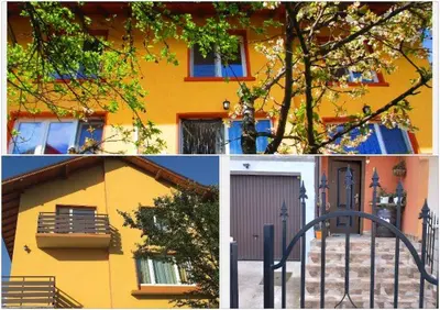 a collage of pictures of a house and a building at Бутикови стаи за гости- Felicita in Kyustendil