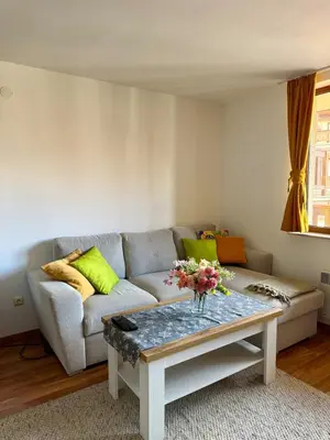 a living room with a couch and a table at Pirin Sense Apartment Home2Host in Bansko