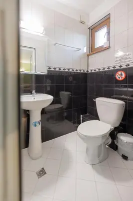 a bathroom with a toilet and a sink at Trafi Em in Sofia
