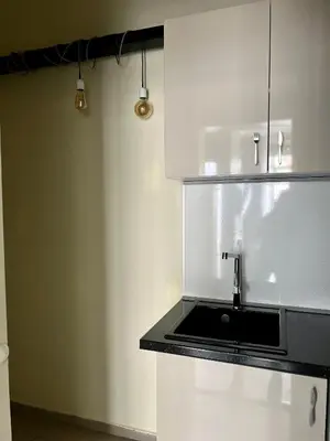 a kitchen with white cabinets and a sink at Flower home 4 in Sofia