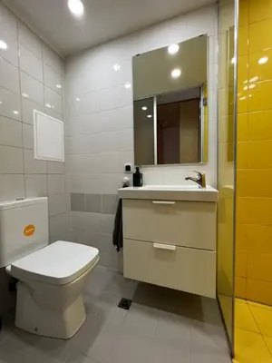 a bathroom with a toilet and a sink and a mirror at Flower home 5 in Sofia
