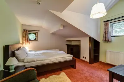 a bedroom with a bed in a attic at Villa Kalia in Borovets