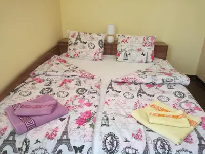 two beds with hello kitty blankets and pillows at Like Home Guest Rooms in Sofia