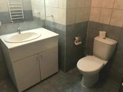 a bathroom with a toilet and a sink at Flora Apartment 619 in Borovets