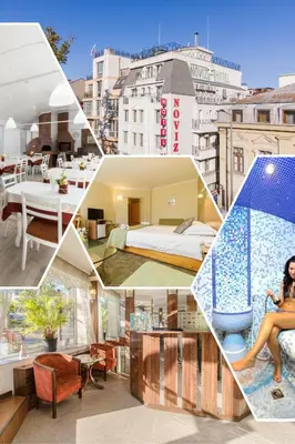 a collage of photos of a hotel at Noviz Hotel in Plovdiv
