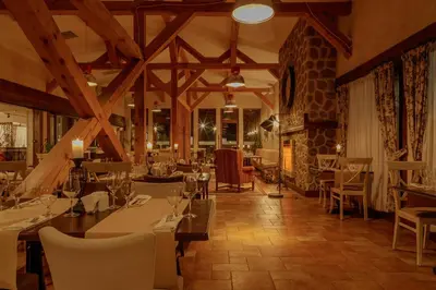 a restaurant with tables and chairs in a room at Green Life Bansko in Bansko