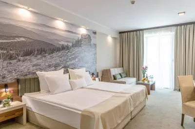 a bedroom with a large white bed in a room at Spa Hotel Persenk in Devin