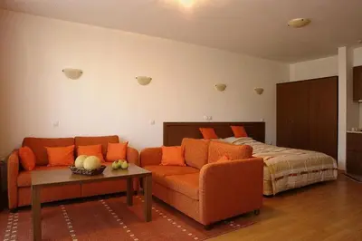 a living room with a couch and a bed at Winslow Elegance Apartments in Bansko