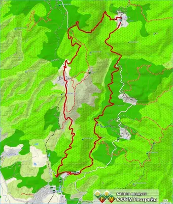 a map of a river with a red trail at Кюповата къща 1860 Qpova house in Kovachevitsa