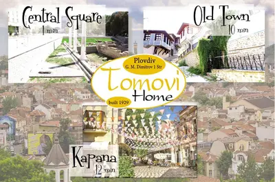 a collage of pictures of a town with houses at TOMOVI HOME - Three bedrooms City center in Plovdiv