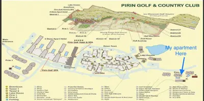 a map ofpainting golf and country club and vicinity at Entire Private Apartment in Pirin Golf & Country Club in Bansko