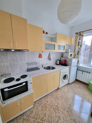 a kitchen with a stove and a sink and a dishwasher at Asen 36 Apartment in Sofia