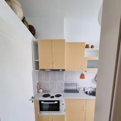 a small kitchen with a stove and a sink at Asen 36 Apartment in Sofia