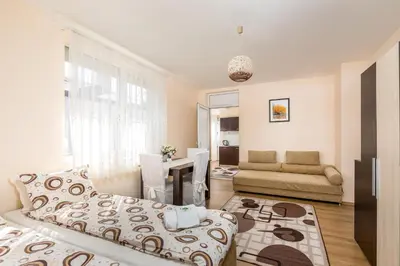 a living room with a couch and a table at Apartments Ivadoni in Velingrad