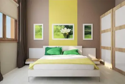 a bedroom with a bed with green and yellow at Sofia Top Lux Apartment in Sofia