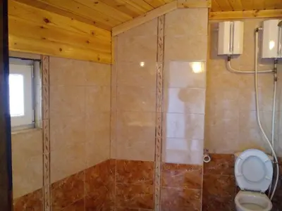 a bathroom with a shower with a toilet at Deny Holiday home in Dobrinishte