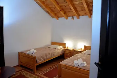 a bedroom with two beds and two night stands at Trenchova Guest House in Bansko