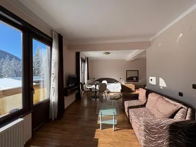 a living room with a couch and a table at Apartments Black Horse in Pamporovo