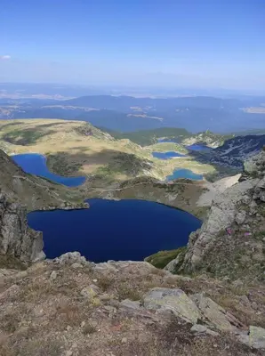 an aerial view of two lakes on the side of a mountain at Бунгала Говедарци in Govedartsi