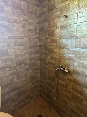 a bathroom with a shower with a toilet at Eco Village Under the Cliffs in Ilindentsi