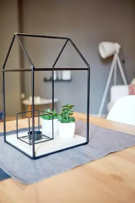 a glassarium with two plants in it on a table at Apartment 11 in Sofia
