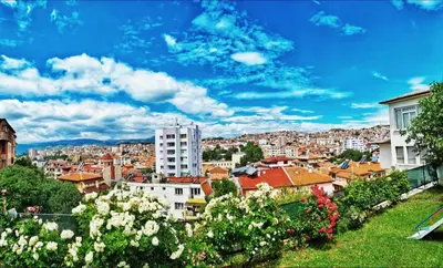 a view of a city with buildings and trees at Guest House Sofia in Sandanski