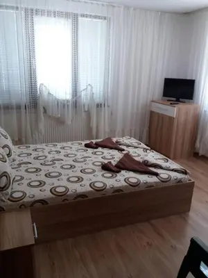 a bedroom with a bed and a television and a window at Guest House Lori in Teteven