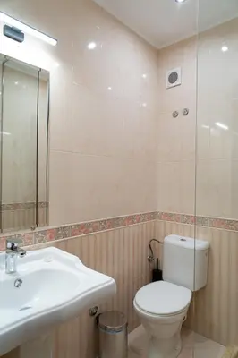 a bathroom with a toilet and a sink at Family Hotel Pak Tam in Karlovo