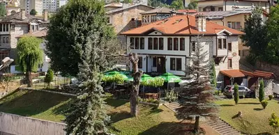 an aerial view of a house with a garden at Petko Takov's House in Smolyan