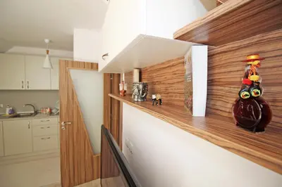 a kitchen with a counter with some toys on it at Lilly Apartments in Plovdiv