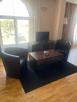 a living room with two chairs and a coffee table at Hotel Consul in Sofia