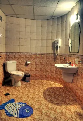 a bathroom with a toilet and a sink at Luxor Hotel in Smolyan
