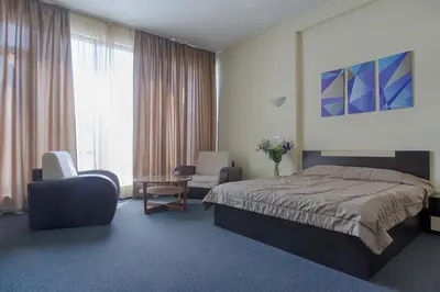 a hotel room with a bed and a chair at Hemus Hotel Sofia in Sofia