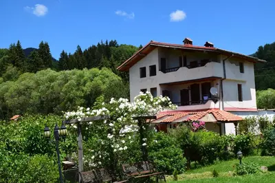 a house with white flowers in front of it at Villa Kabasanov in Smolyan